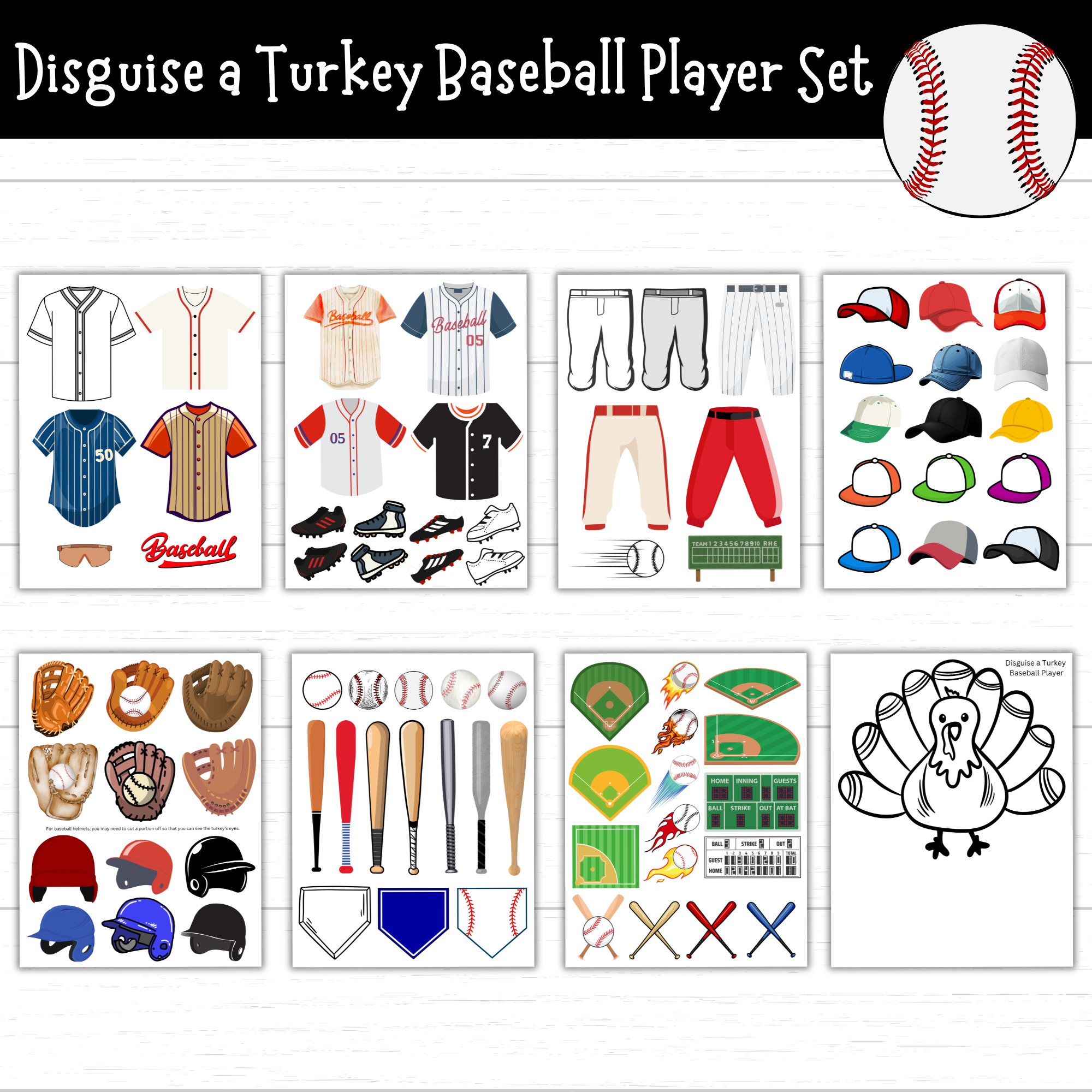 printable disguise a turkey baseball player (5 sets!) - mom. wife